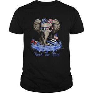 Back The Blue Elephant Flower American Support T-Shirt